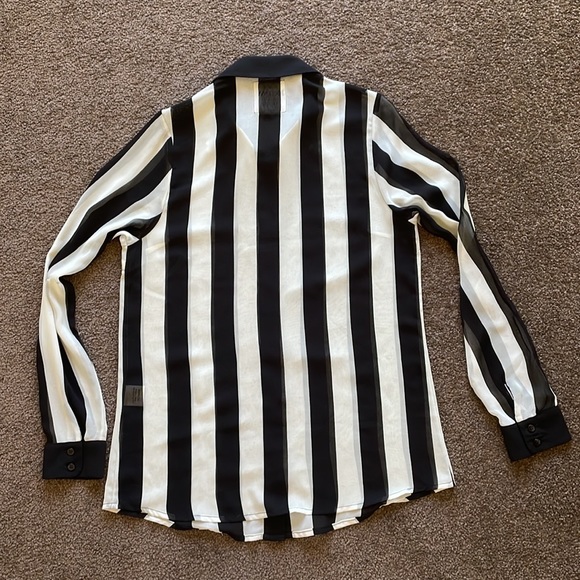 BLACK FRIDAY black + white striped sheer top +collar stud detailing - Picture 11 of 12